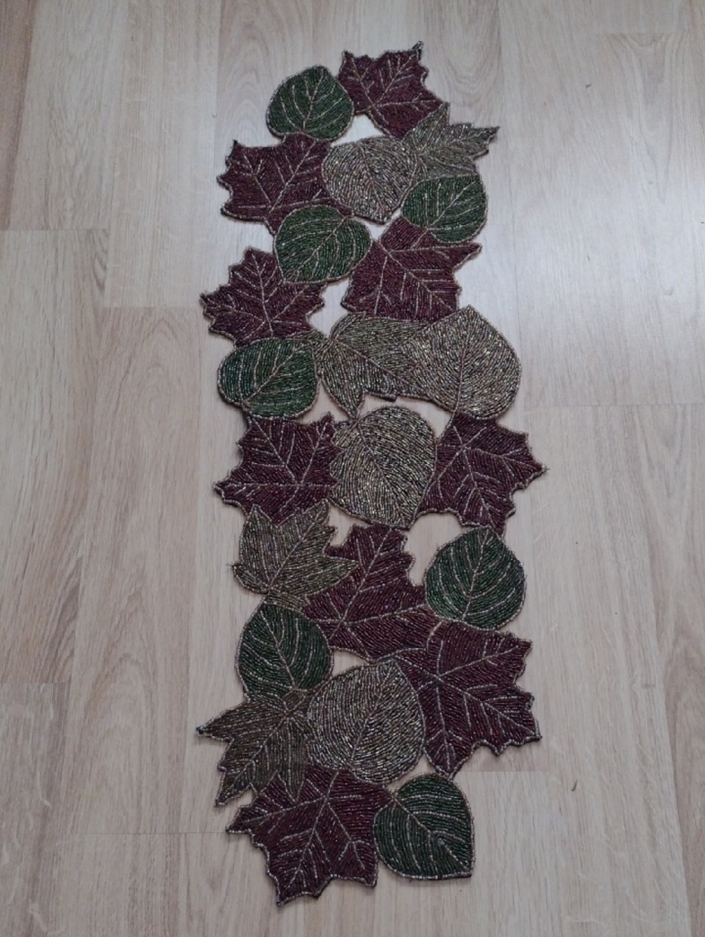 Pier One Glass Beaded Fall Autumn Table Runner 11" X 34"  NWT